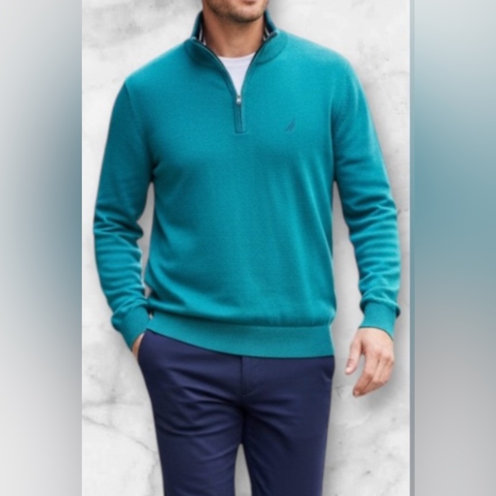 Nautica Men's Navtech Quarter-Zip Sweater Teal Turquoise Size XL